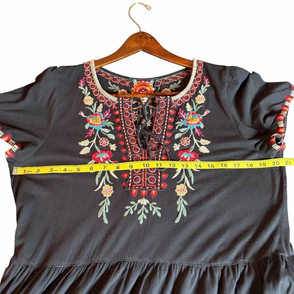 JOHNNY WAS LOS ANGELES NYA TIERED EMBROIDERED MIDI DRESS SIZE LARGE - Picture 4 of 7